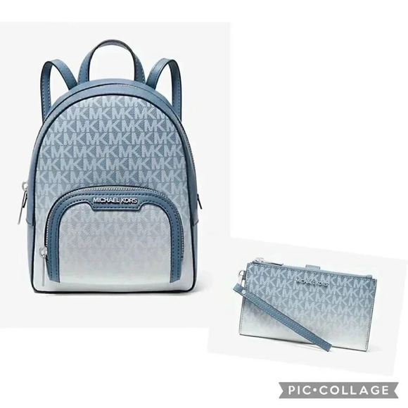 Michael Kors Backpack Jaycee Ombré Convertible Bag & Double Zip Wristlet Bundle - Picture 1 of 9